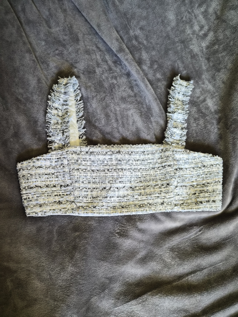 Meshki Baby Blue Tweed Crop Top